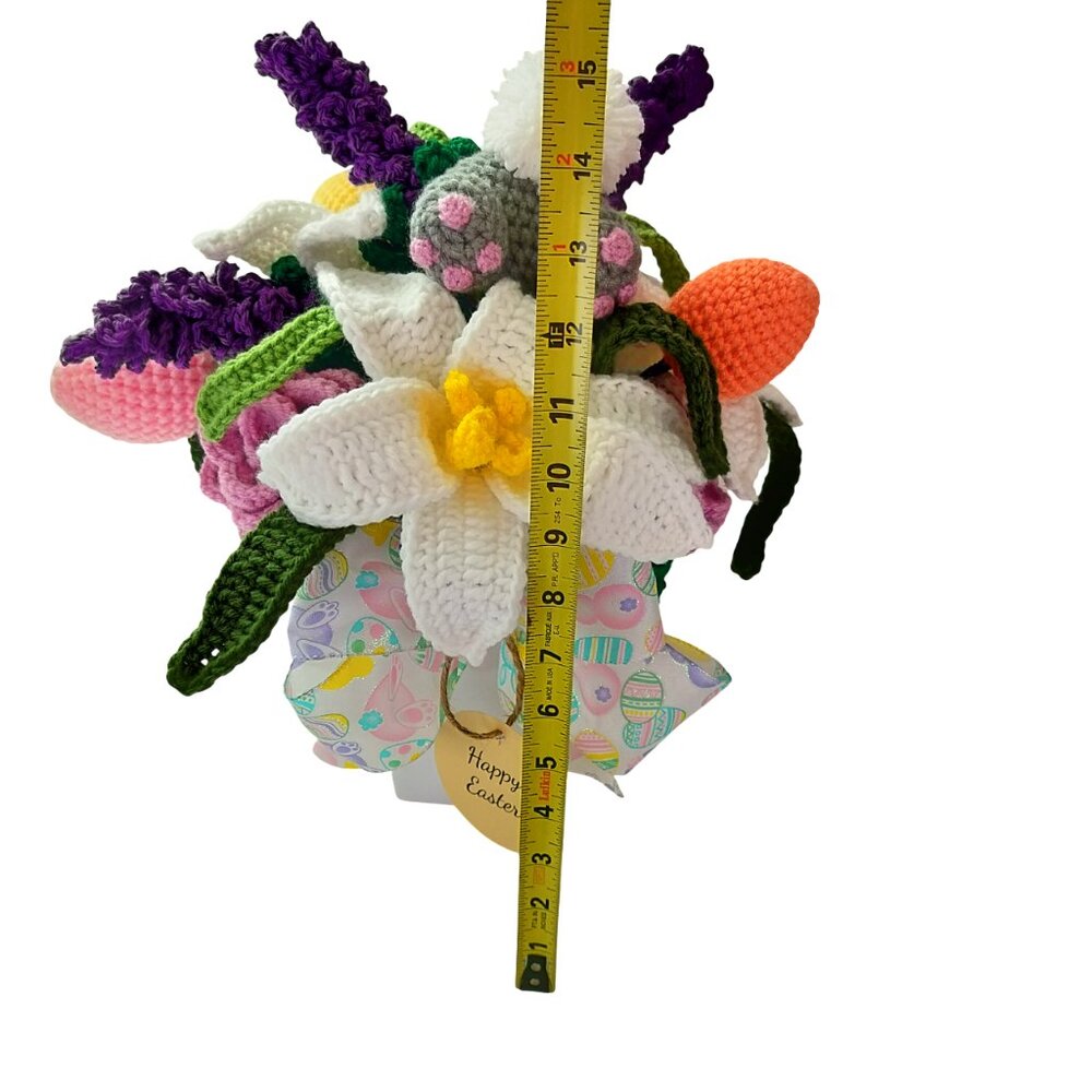 Easter Centerpiece Bouquet In Plastic Vase with handmade Crochet Flowers with Bu - Picture 4 of 9